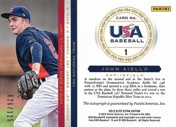 2012 Panini Elite Extra Edition - USA Baseball 15U Signatures #1 John Aiello Back