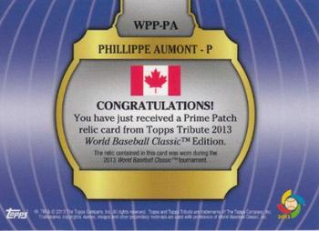2013 Topps Tribute WBC - Prime Patches Green #WPP-PA Phillippe Aumont Back