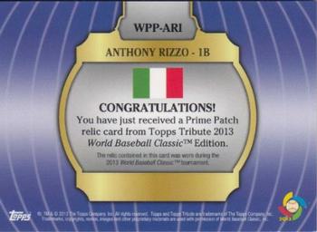 2013 Topps Tribute WBC - Prime Patches Orange #WPP-ARI Anthony Rizzo Back