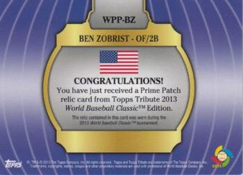 2013 Topps Tribute WBC - Prime Patches Orange #WPP-BZ Ben Zobrist Back