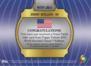 2013 Topps Tribute WBC - Prime Patches Orange #WPP-JRO Jimmy Rollins Back