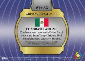 2013 Topps Tribute WBC - Prime Patches Red #WPP-AG Adrian Gonzalez Back