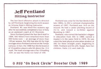 1989 Arizona State Sun Devils #NNO Jeff Pentland Back
