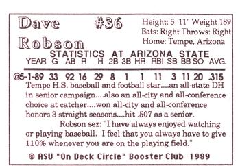 1989 Arizona State Sun Devils #NNO Dave Robson Back