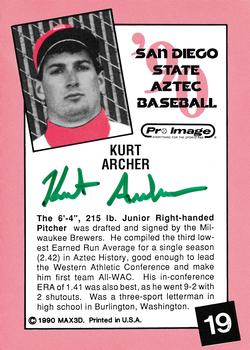 1990 MAX3D San Diego State Aztecs #NNO Kurt Archer Back