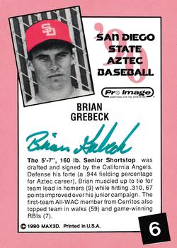 1990 MAX3D San Diego State Aztecs #NNO Brian Grebeck Back