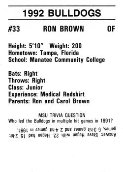 1992 Mississippi State Bulldogs #NNO Ron Brown Back