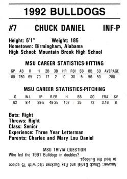 1992 Mississippi State Bulldogs #NNO Chuck Daniel Back