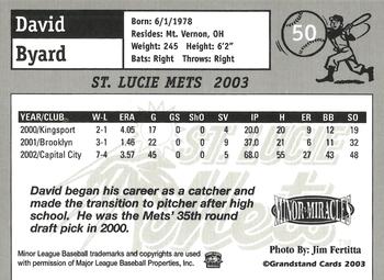 2003 Grandstand St. Lucie Mets #NNO David Byard Back