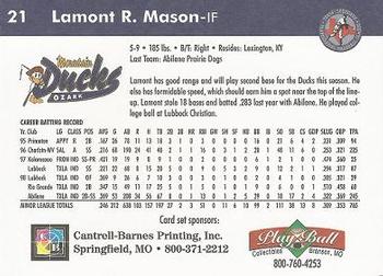 1999 Play Ball Ozark Mountain Ducks #21 Lamont Mason Back