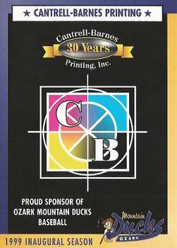 1999 Play Ball Ozark Mountain Ducks #2 Cantrell-Barnes Printing Front