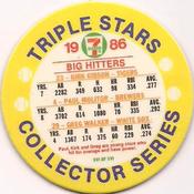 1986 7-Eleven Triple Stars Coins: Central Region #XVI Kirk Gibson / Paul Molitor / Greg Walker Back