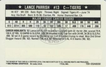 1983 Perma-Graphics Super Stars Credit Cards #30 Lance Parrish Back