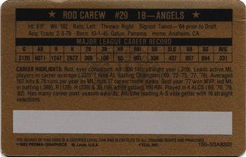 1983 Perma-Graphics Super Stars Credit Cards - Gold #20 Rod Carew Back