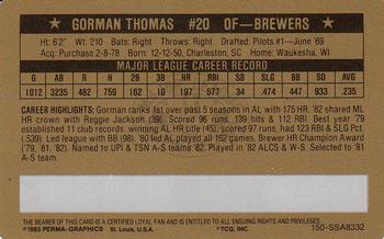 1983 Perma-Graphics Super Stars Credit Cards - Gold #32 Gorman Thomas Back