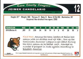 2013 Grandstand Kane County Cougars #9 Jeimer Candelario Back