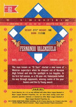 2013 Panini Hometown Heroes #82 Fernando Valenzuela Back