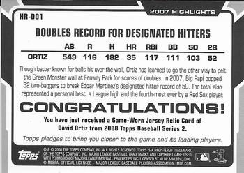 2008 Topps - 2007 Highlights Relics #HR-DO1 David Ortiz Back
