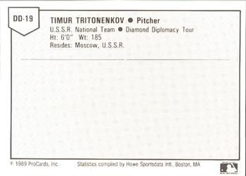 1989 ProCards Eastern League Diamond Diplomacy #DD19 Timur Tritonenkov Back
