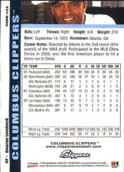 2009 Choice Columbus Clippers #22 George Lombard Back
