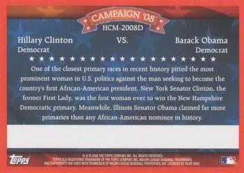 2008 Topps - Historical Campaign Match-Ups #HCM-2008D Hillary Clinton / Barack Obama Back