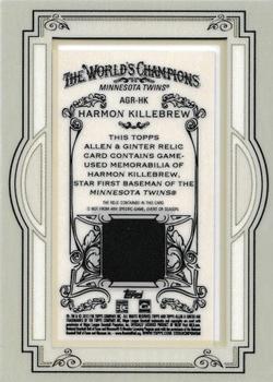 2013 Topps Allen & Ginter - Framed Mini Relics #AGR-HK Harmon Killebrew Back