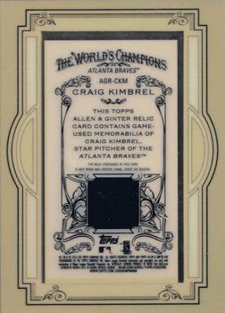 2013 Topps Allen & Ginter - Framed Mini Relics #AGR-CKM Craig Kimbrel Back