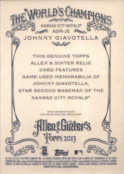 2013 Topps Allen & Ginter - Relics #AGFR-JG Johnny Giavotella Back
