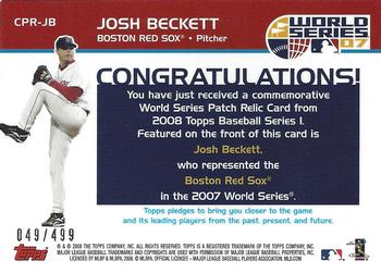 2008 Topps - Replica Mini Jersey Cards #CPR-JB Josh Beckett Back