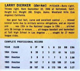 1967 Houston Astros #NNO Larry Dierker Back