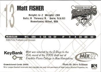 2005 Grandstand Hudson Valley Renegades #12 Matt Fisher Back