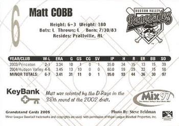 2005 Grandstand Hudson Valley Renegades #5 Matt Cobb Back