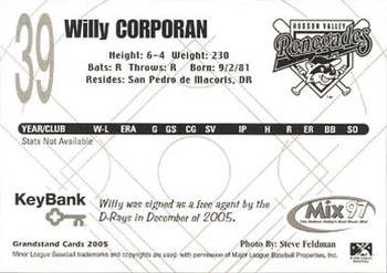 2005 Grandstand Hudson Valley Renegades #6 Willy Corporan Back