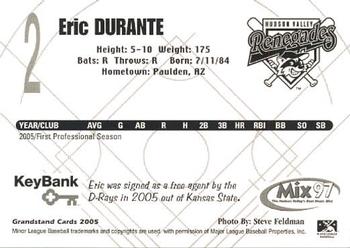 2005 Grandstand Hudson Valley Renegades #9 Eric Durante Back