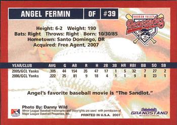 2007 Grandstand Hudson Valley Renegades #10 Angel Fermin Back