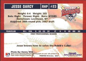 2007 Grandstand Hudson Valley Renegades #7 Jesse Darcy Back