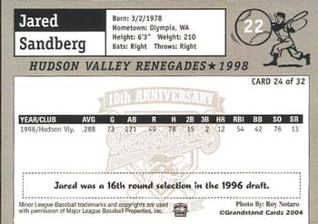 2004 Grandstand Hudson Valley Renegades 10th Anniversary #24 Jared Sandberg Back