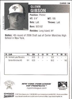 2007 Choice New York-Penn League Top Prospects #10 Glenn Gibson Back