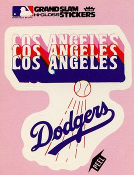 1977 Fleer Grand Slam Hi-Gloss Stickers #NNO Los Angeles Dodgers Team (Pink) Front