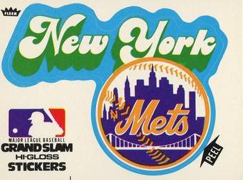 1977 Fleer Grand Slam Hi-Gloss Stickers #NNO New York Mets Team (White) Front
