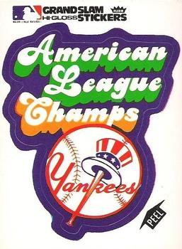 1977 Fleer Grand Slam Hi-Gloss Stickers #NNO New York Yankees American League Champs (White) Front