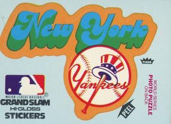 1978 Fleer Grand Slam Hi-Gloss Stickers #NNO New York Yankees Team (Blue) Front