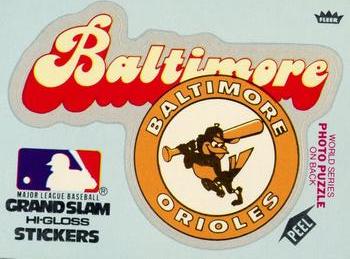1979 Fleer Grand Slam Hi-Gloss Stickers #NNO Baltimore Orioles Team (Blue) Front