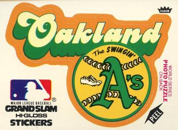 1979 Fleer Grand Slam Hi-Gloss Stickers #NNO Oakland A's Team (White) Front