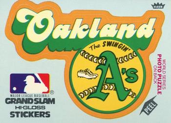 1979 Fleer Grand Slam Hi-Gloss Stickers #NNO Oakland A's Team (Blue) Front