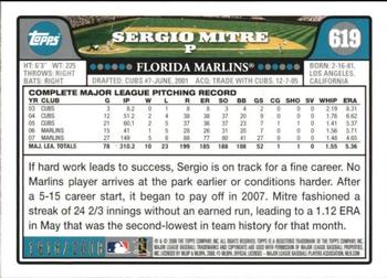 2008 Topps - Gold #619 Sergio Mitre Back