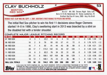 2014 Topps #53 Clay Buchholz Back
