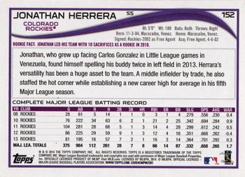 2014 Topps #152 Jonathan Herrera Back
