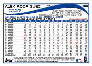 2014 Topps #168 Alex Rodriguez Back
