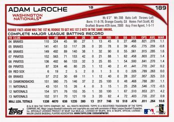 2014 Topps #189 Adam LaRoche Back